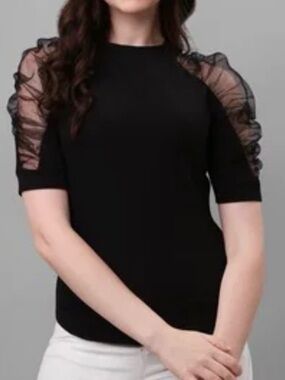 Zara Fancy Puff Sleeve Black Top
